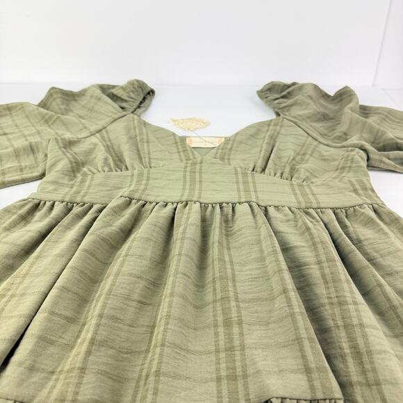 NEW Altar'd State M Peasant Boho Sage Green Tiered Puff Sleeve Womens Mini Dress - Picture 5 of 11
